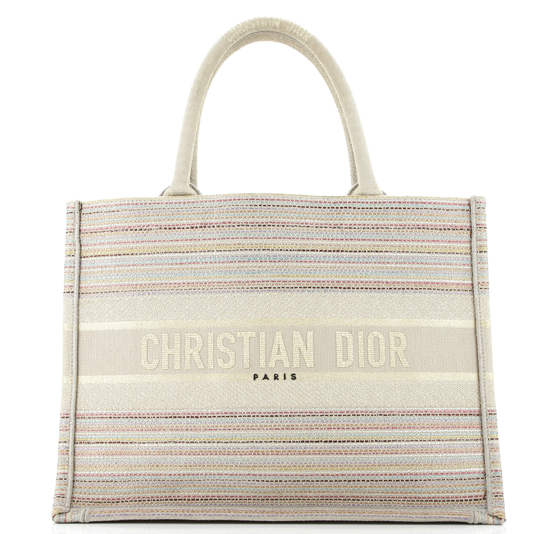 Book Tote Multicolor Stripes Embroidered Canvas Medium