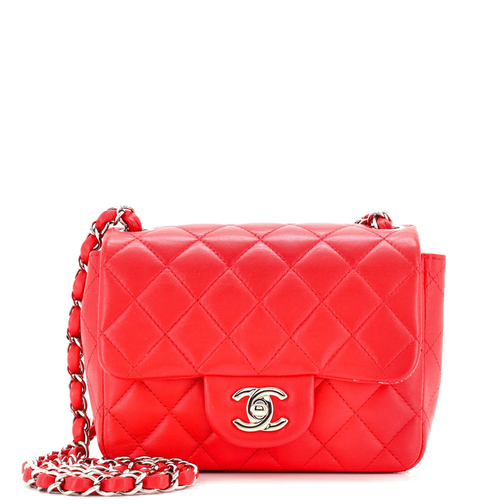 Square Classic Single Flap Bag Quilted Lambskin Mini