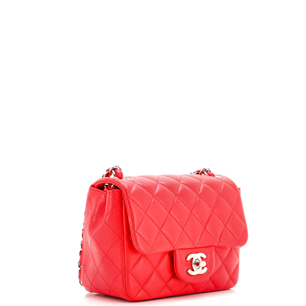 Square Classic Single Flap Bag Quilted Lambskin Mini