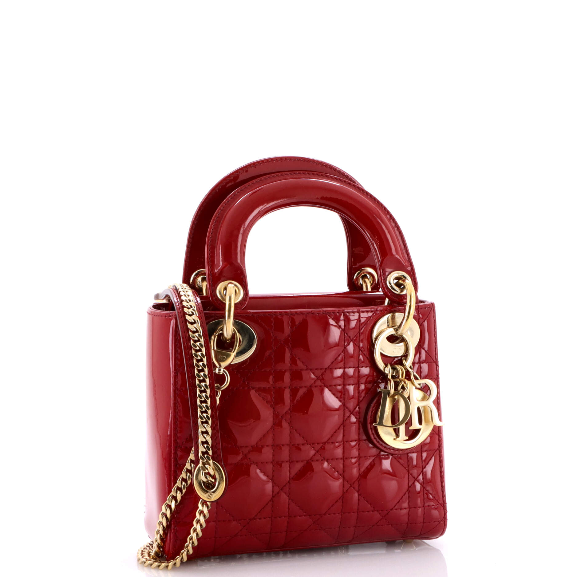 Lady Dior Chain Bag Cannage Quilt Patent Mini