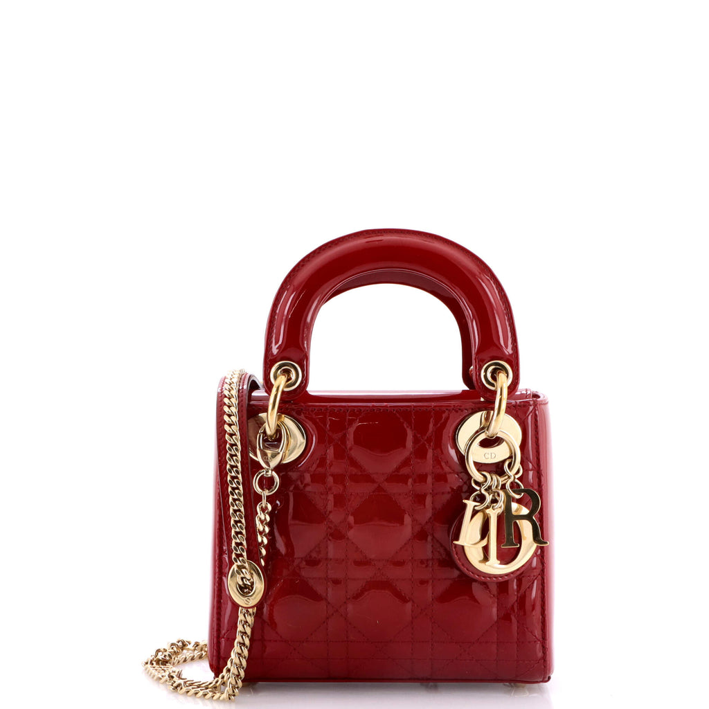 Lady Dior Chain Bag Cannage Quilt Patent Mini
