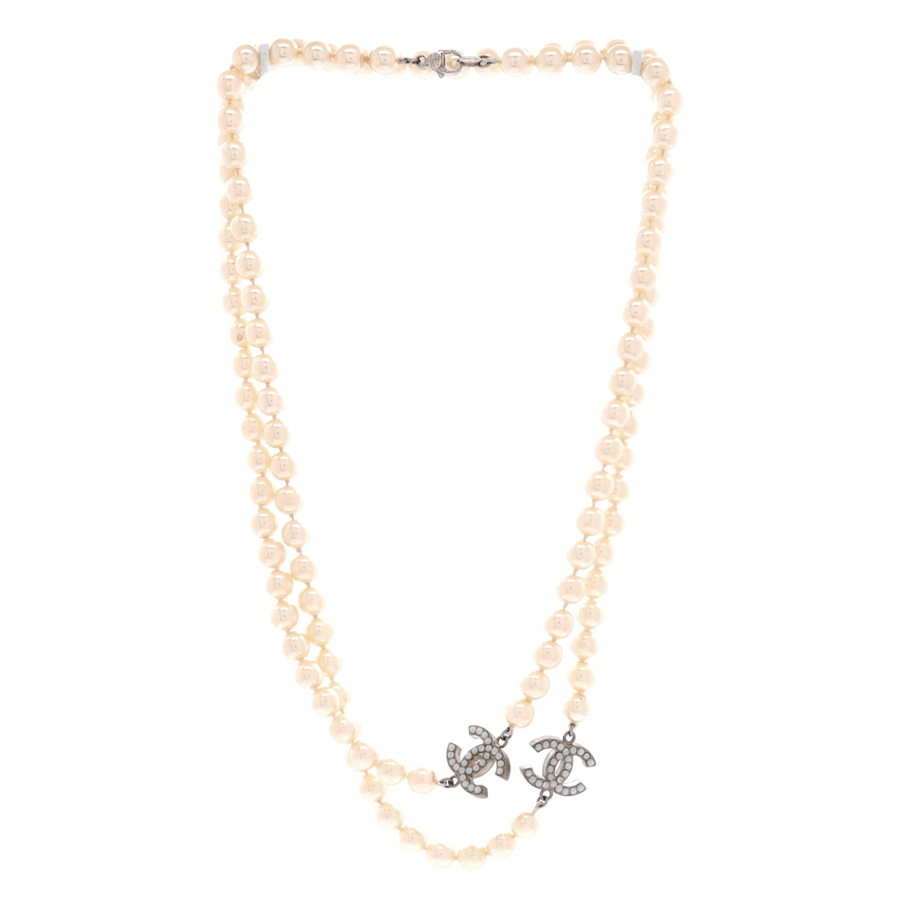 CC Station Long Necklace Metal with Faux Pearls