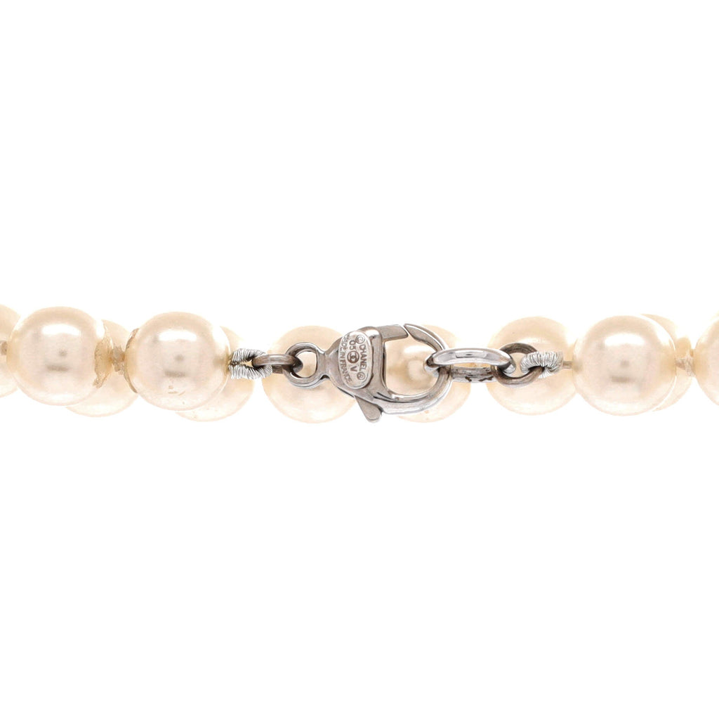 CC Station Long Necklace Metal with Faux Pearls