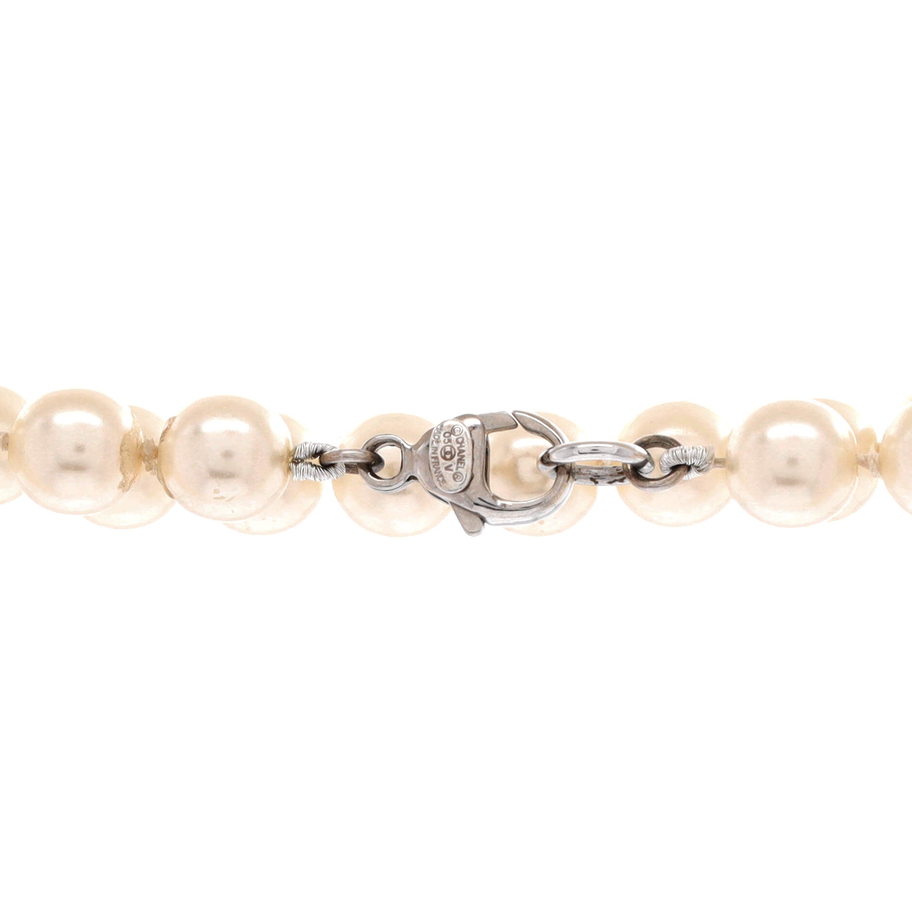CC Station Long Necklace Metal with Faux Pearls