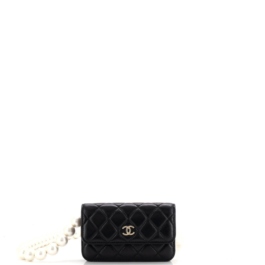 Pearl Strap Clutch with Chain Quilted Calfskin