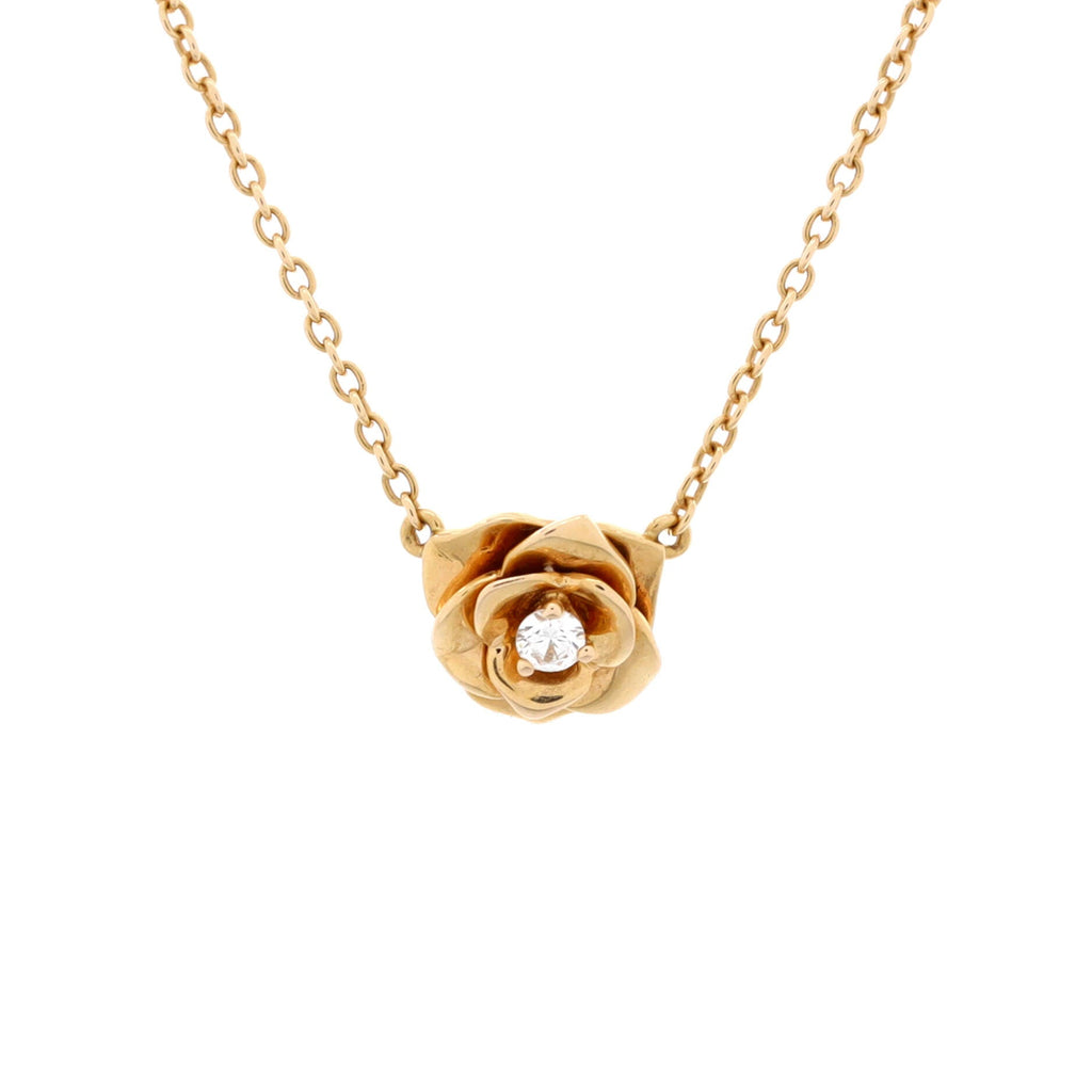 Rose Pendant Necklace 18K Yellow Gold with Diamond