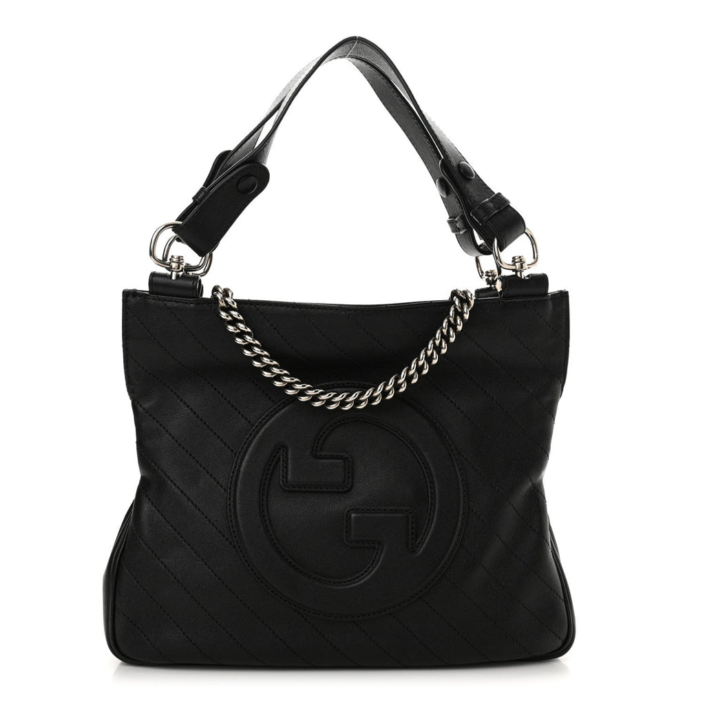 Sakai Be Green Calfskin Diagonal Stitched Small Blondie Tote Black