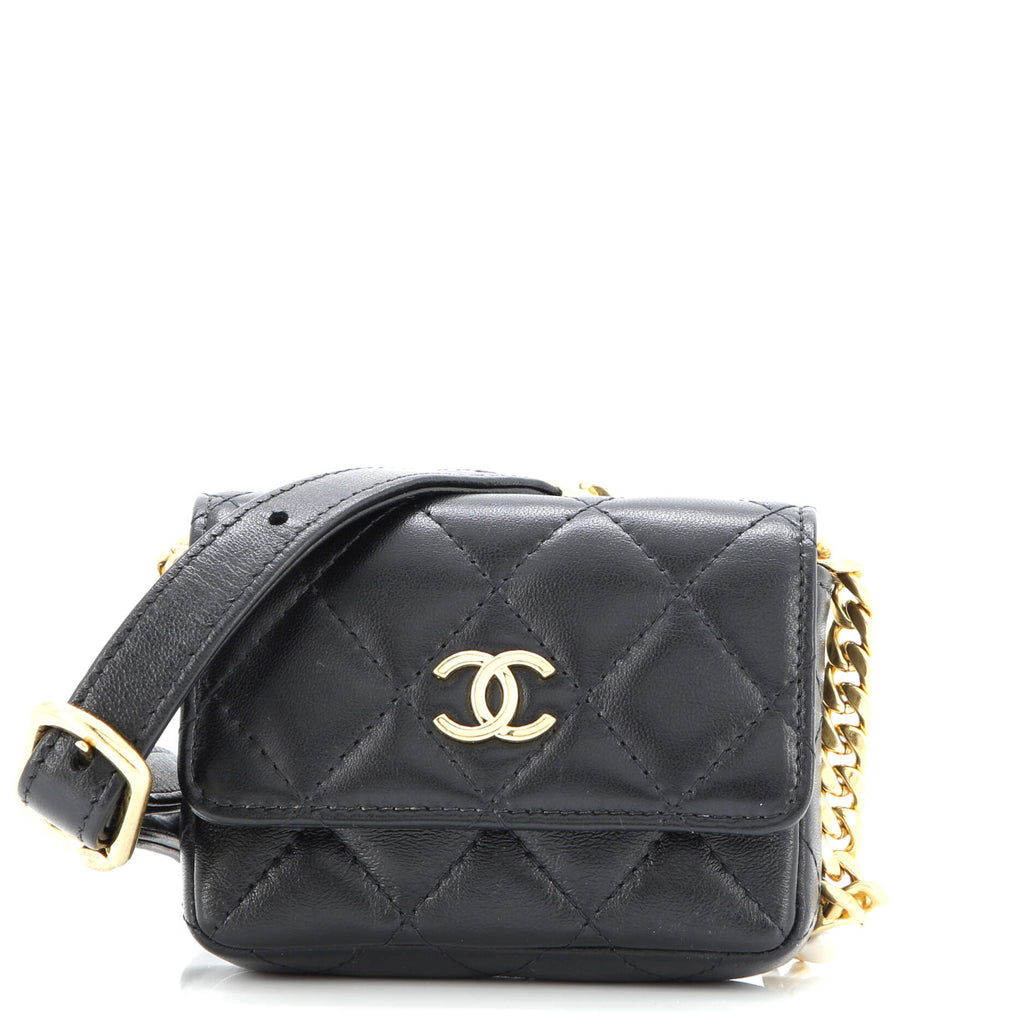 CC Flap Resin Pearl Chain Belt Bag Quilted Lambskin Mini