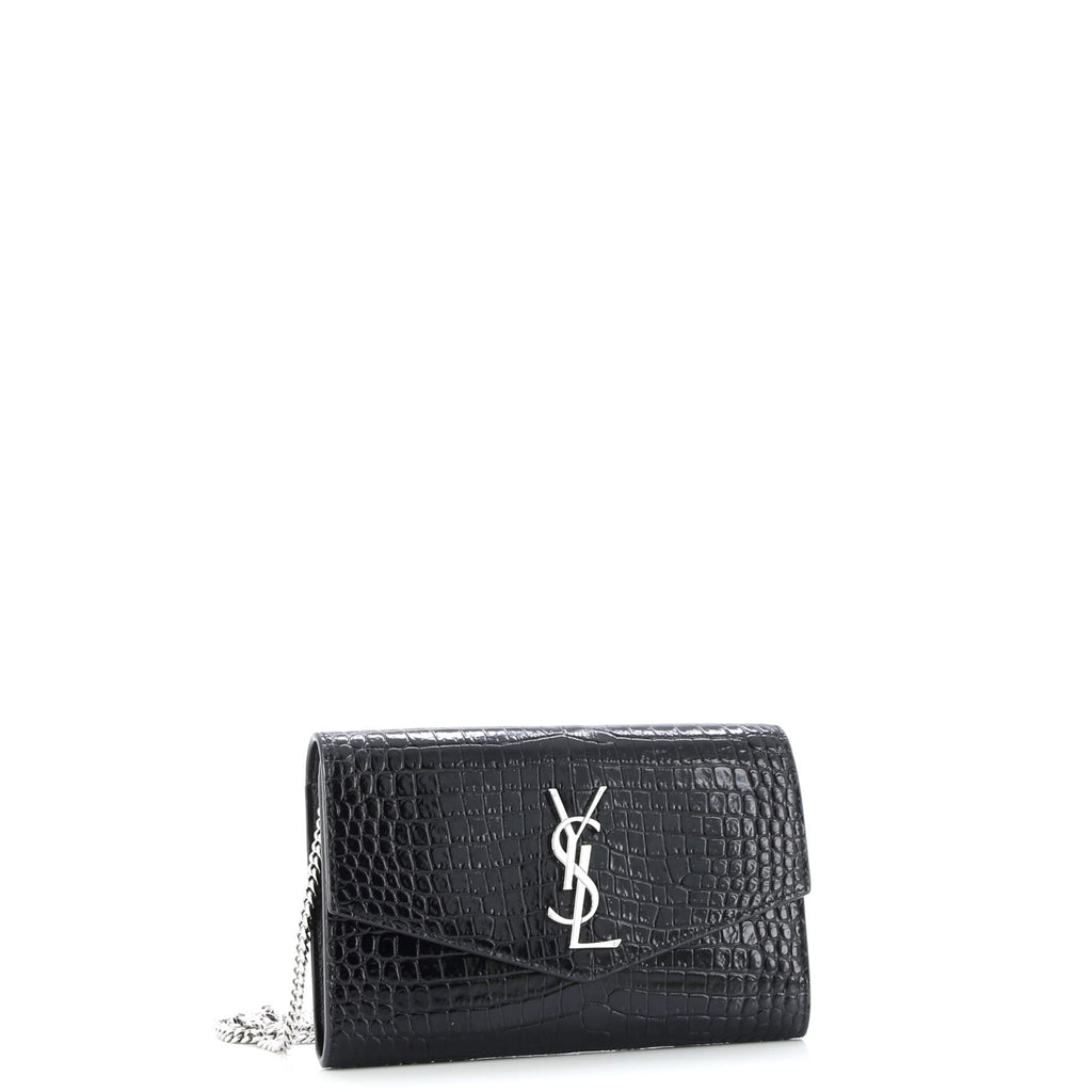 Uptown Chain Wallet Crocodile Embossed Leather