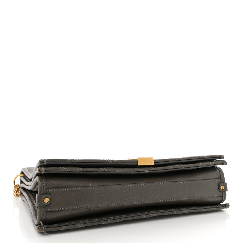 Lambskin Quilted Mini Becky Chain Bag Grey Kaki