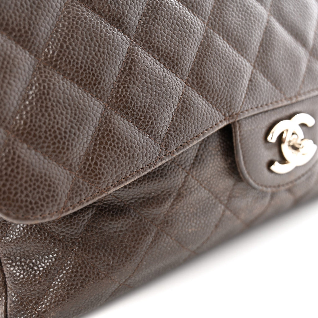 Caviar Quilted Jumbo Single Flap Dark Brown