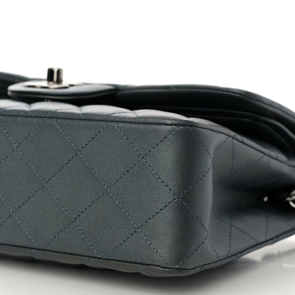 Iridescent Lambskin Quilted Small Double Flap Green