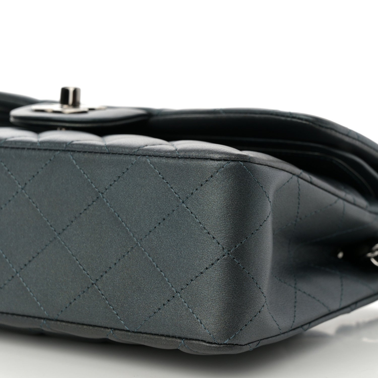 Iridescent Lambskin Quilted Small Double Flap Green