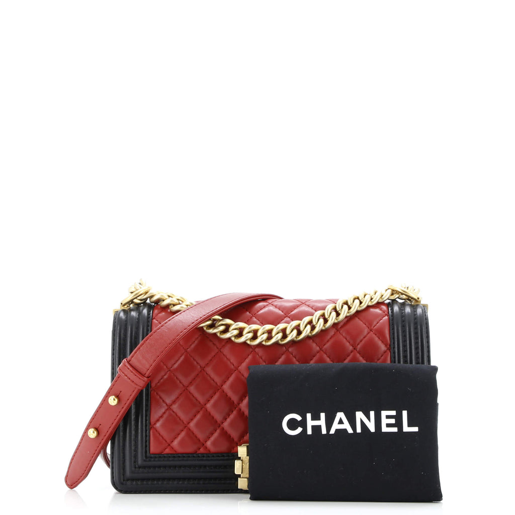 Bicolor Boy Flap Bag Quilted Lambskin Old Medium
