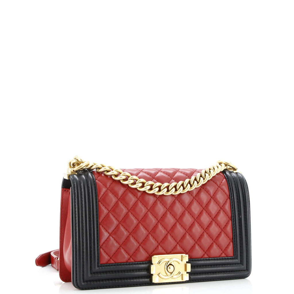 Bicolor Boy Flap Bag Quilted Lambskin Old Medium