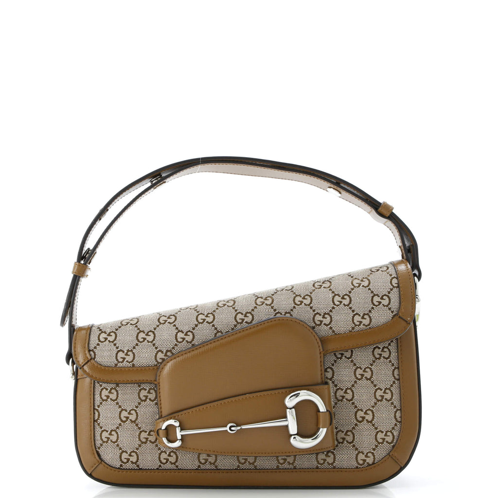 Horsebit 1955 Asymmetric Shoulder Bag GG Canvas with Leather Small