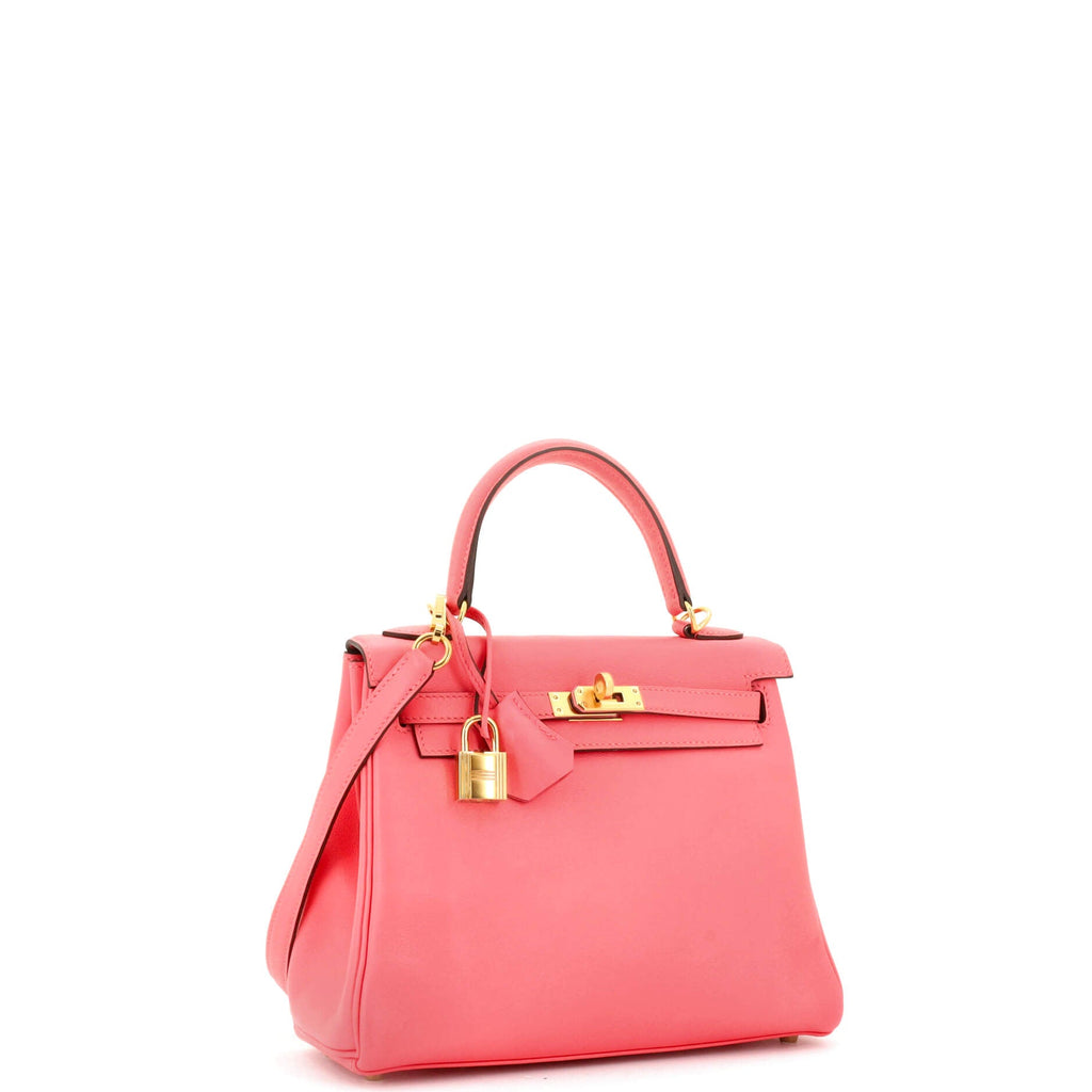 Kelly Handbag Rose Azalée Swift with Gold Hardware 25