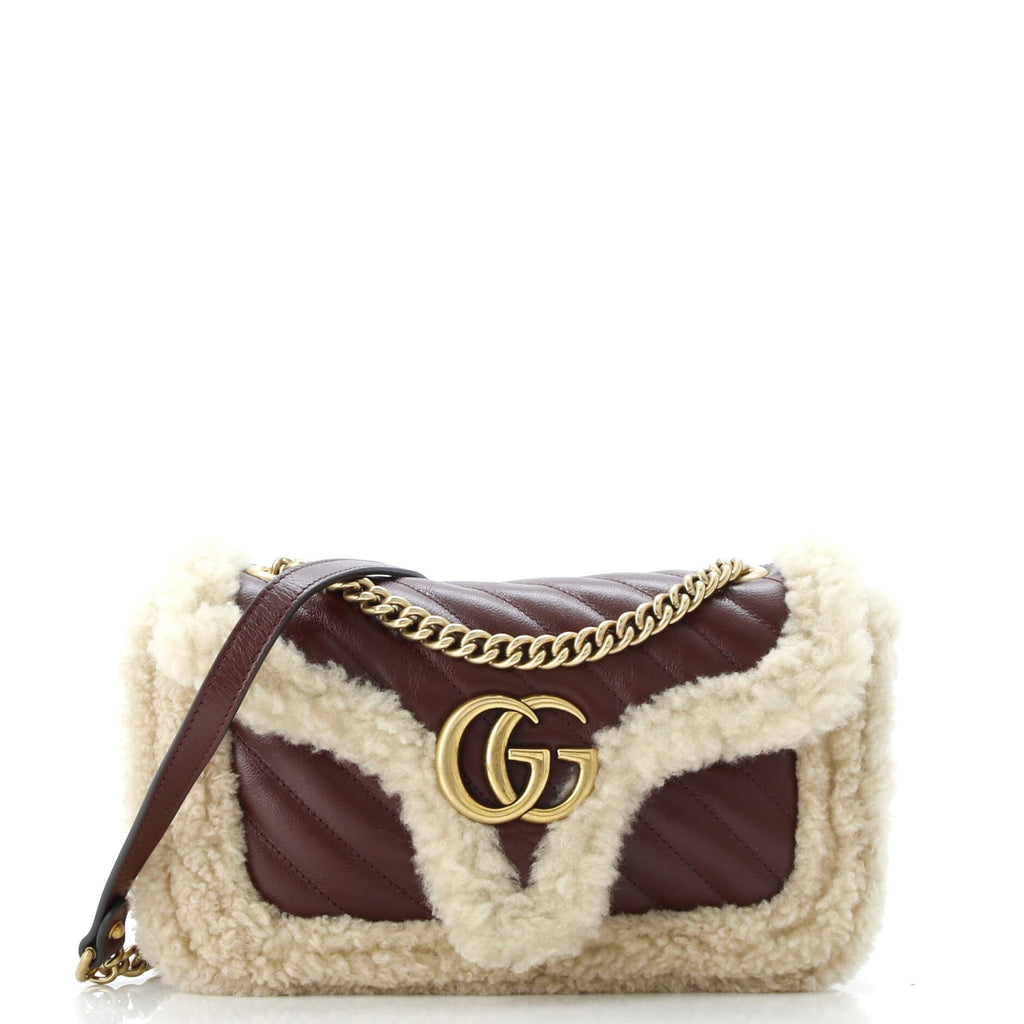 GG Marmont Flap Bag Diagonal Quilted Leather with Wool Trim Small