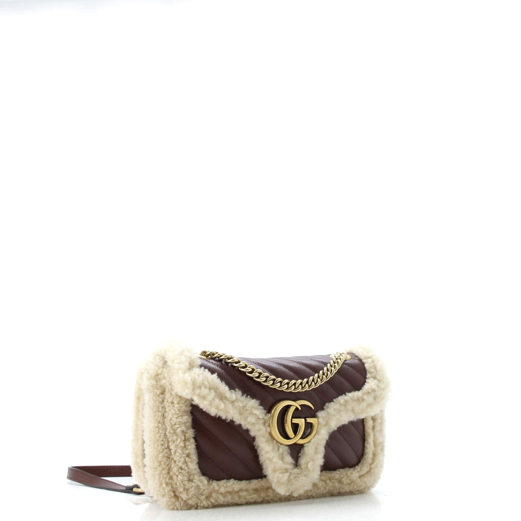 GG Marmont Flap Bag Diagonal Quilted Leather with Wool Trim Small