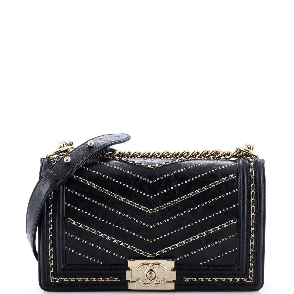 Boy Flap Bag Chevron Embellished Crumpled Calfskin Old Medium