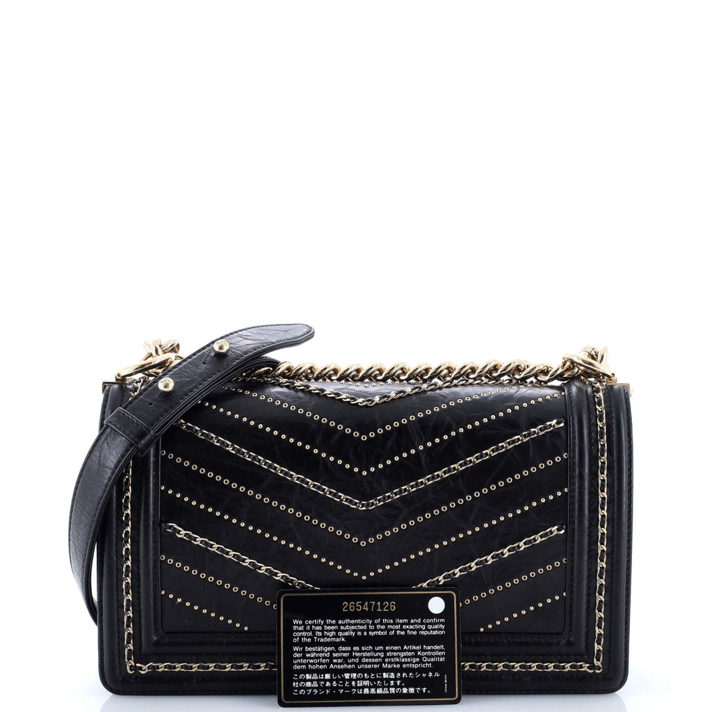 Boy Flap Bag Chevron Embellished Crumpled Calfskin Old Medium