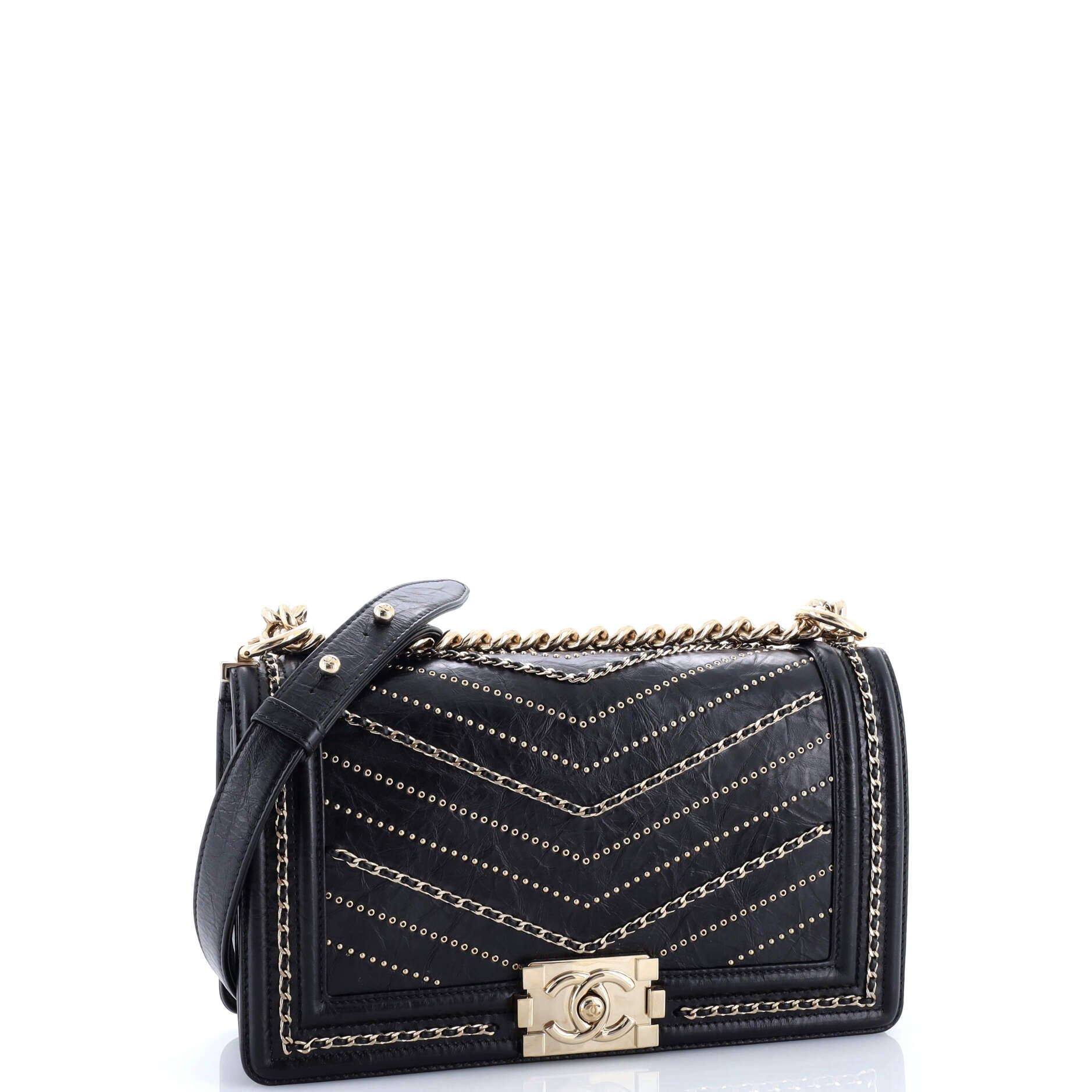 Boy Flap Bag Chevron Embellished Crumpled Calfskin Old Medium