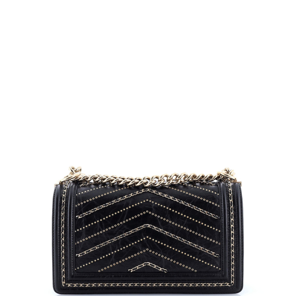 Boy Flap Bag Chevron Embellished Crumpled Calfskin Old Medium
