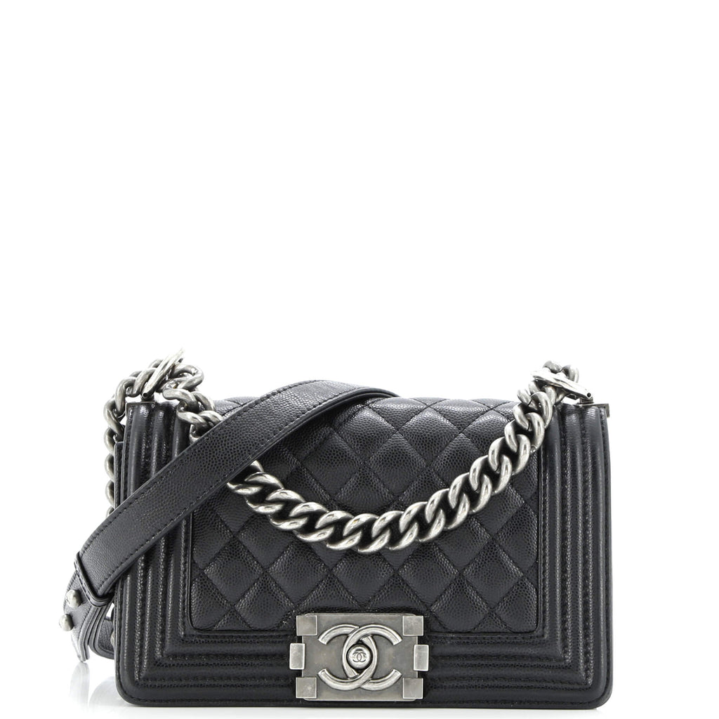 Boy Flap Bag Quilted Caviar Small