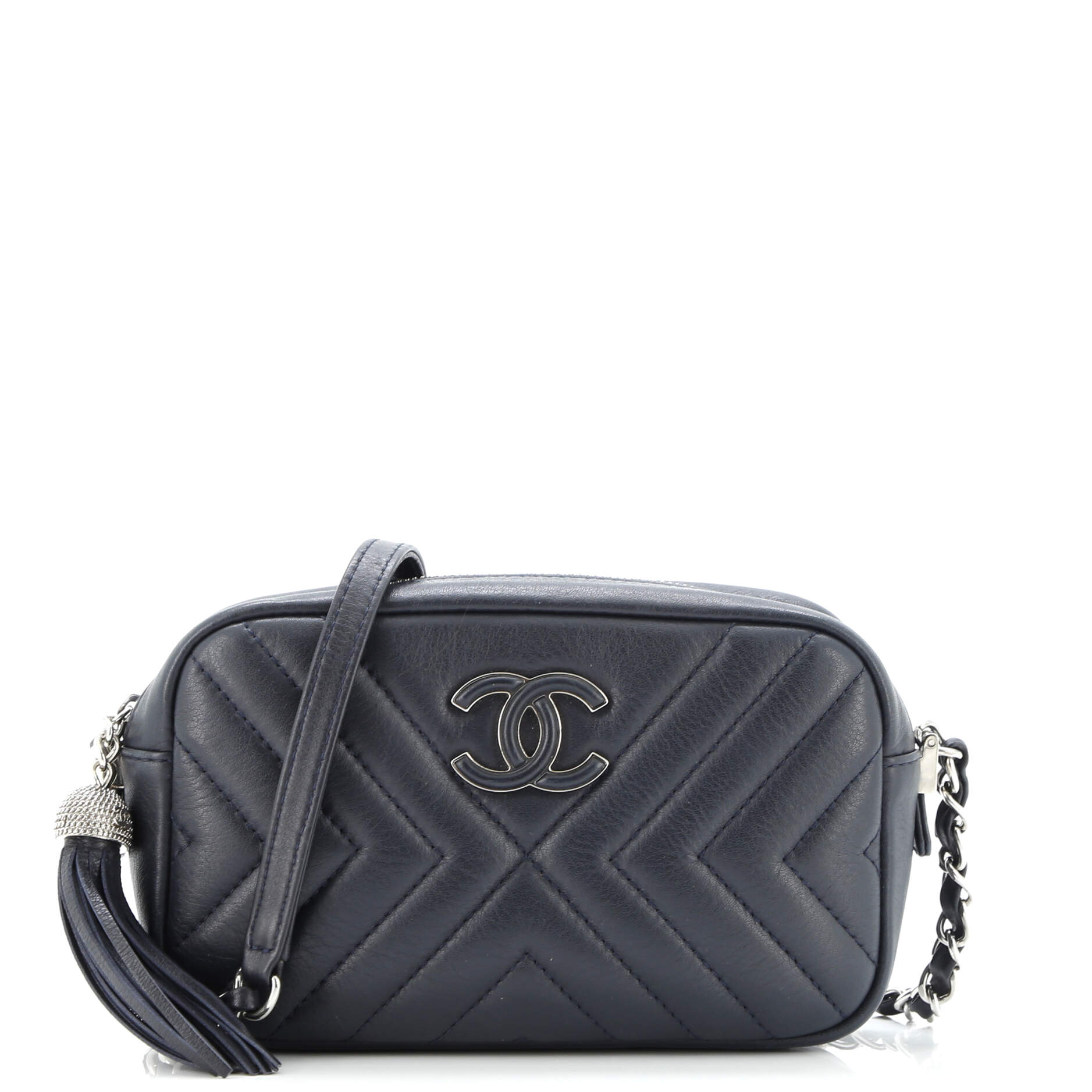 CC Tassel Camera Bag Diagonal Chevron Calfskin Mini