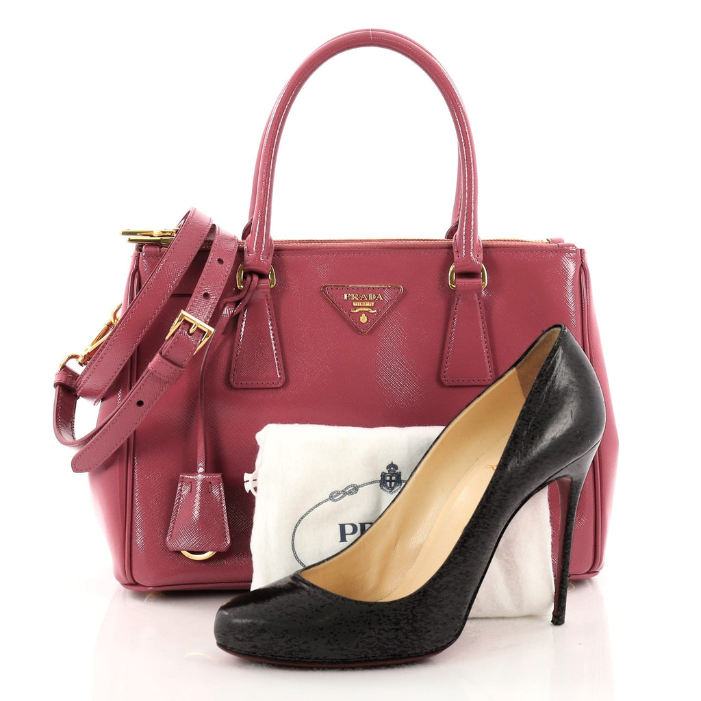 Double Zip Lux Tote Vernice Saffiano Leather Mini