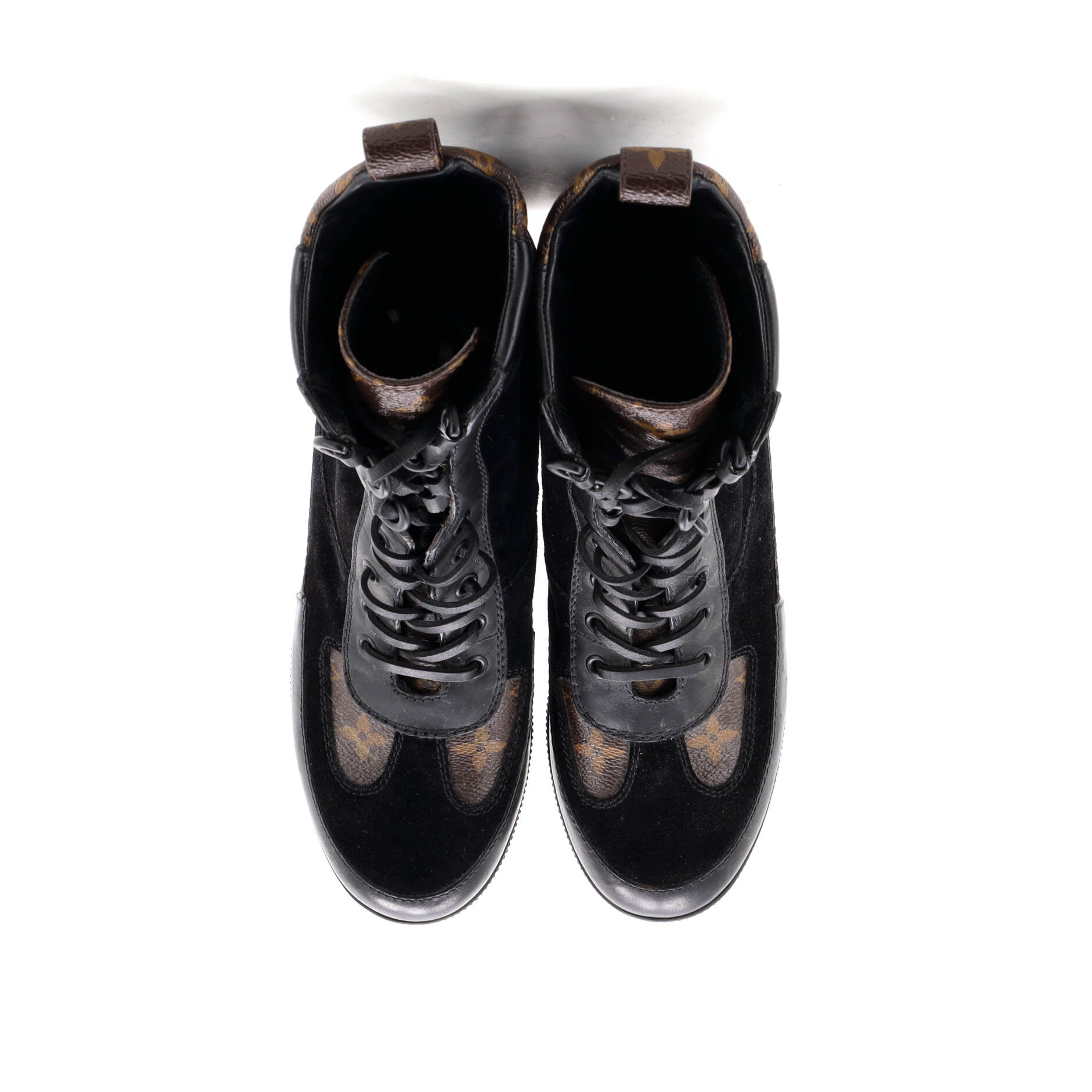 Women's Laureate Platform Desert Boots Suede with Monogram Canvas