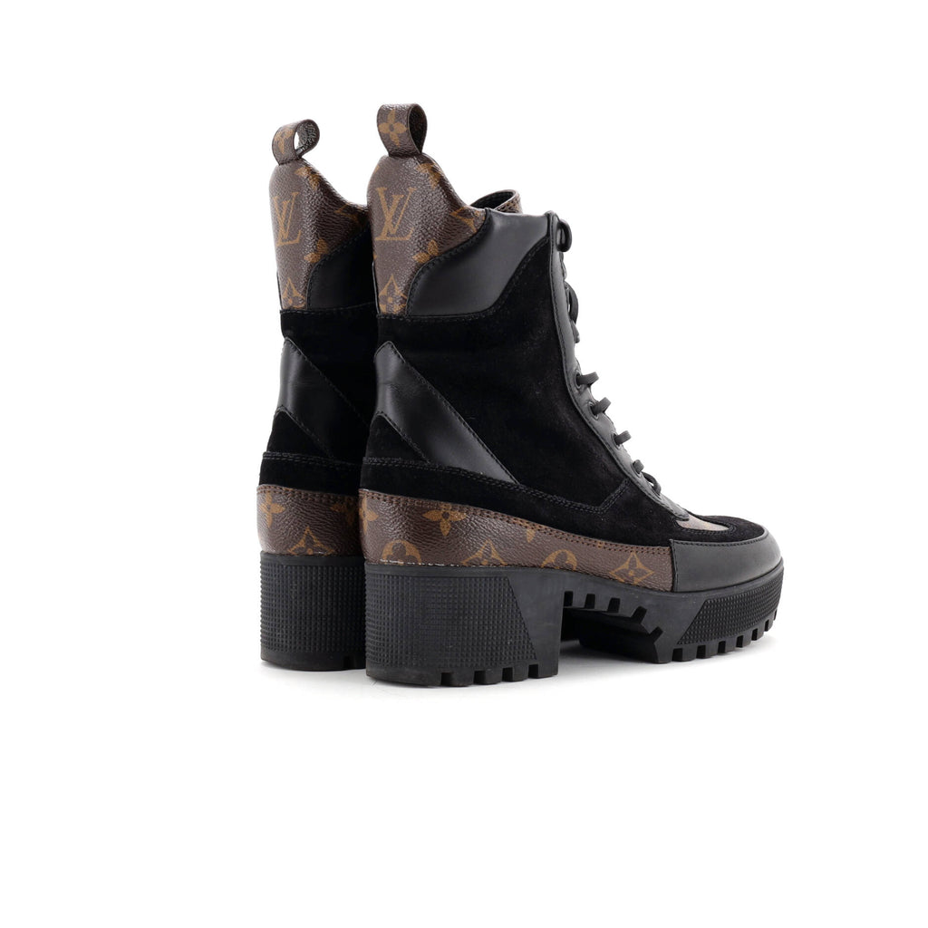 Women's Laureate Platform Desert Boots Suede with Monogram Canvas