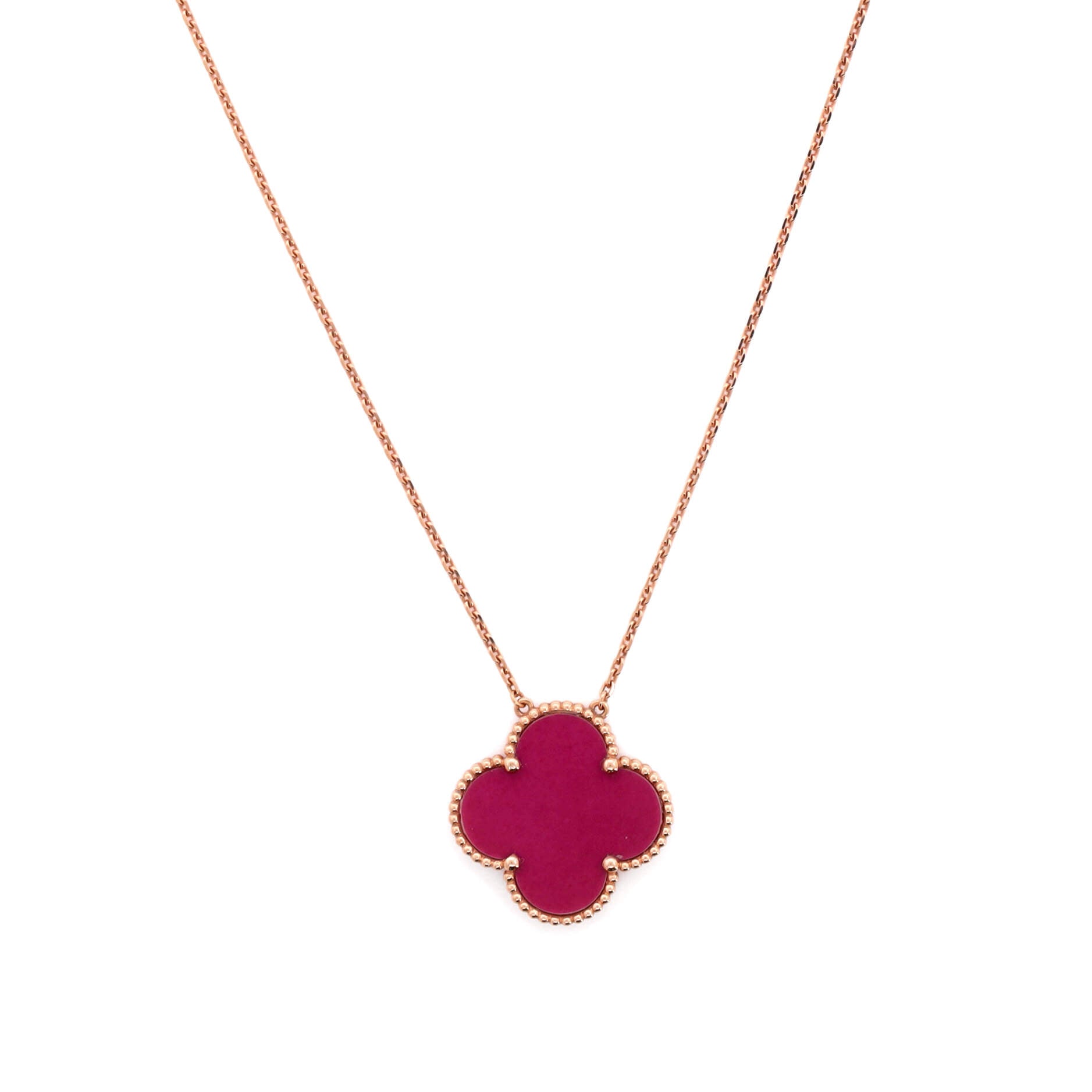 Magic Alhambra Pendant Necklace 18K Rose Gold and Pink Sevres Porcelain