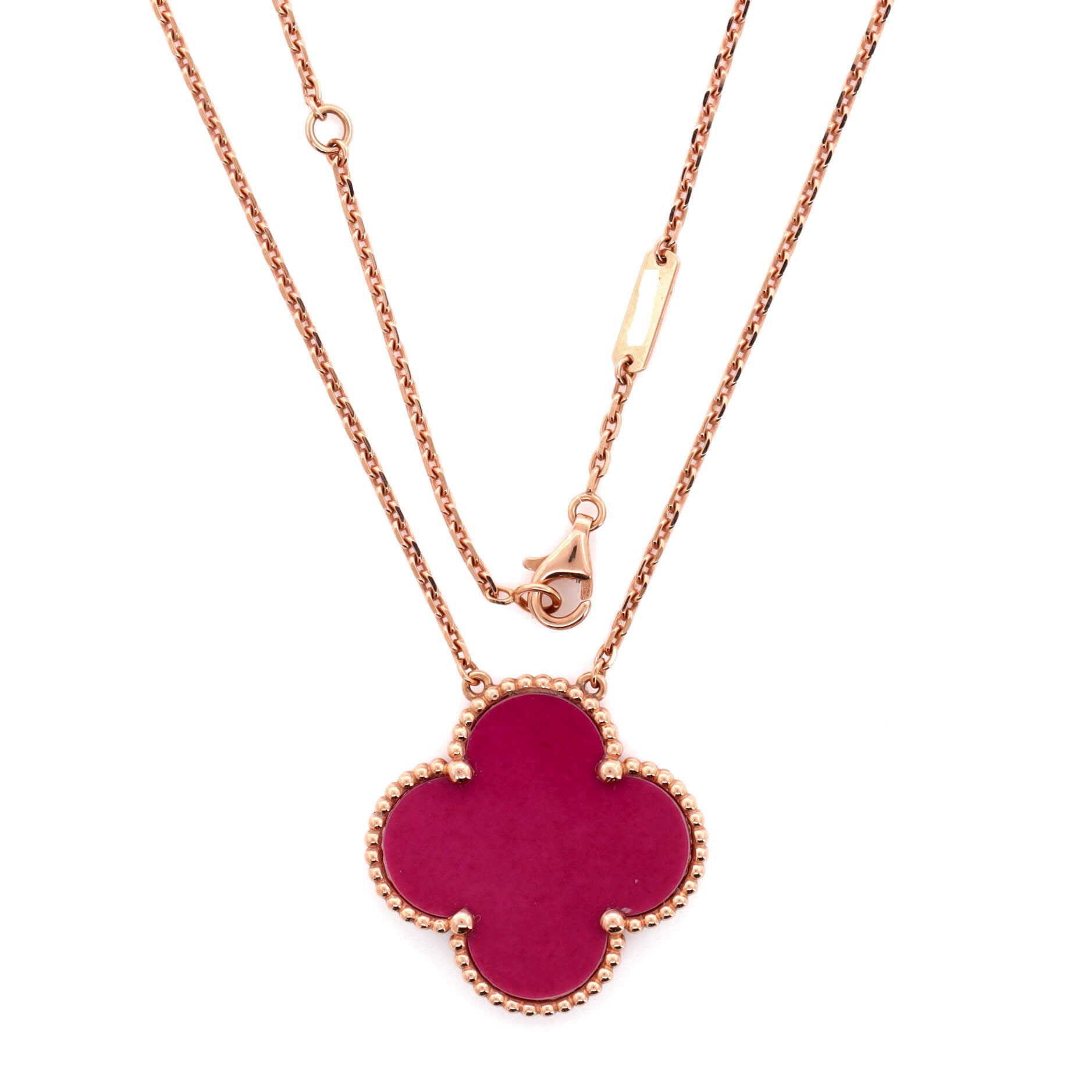 Magic Alhambra Pendant Necklace 18K Rose Gold and Pink Sevres Porcelain