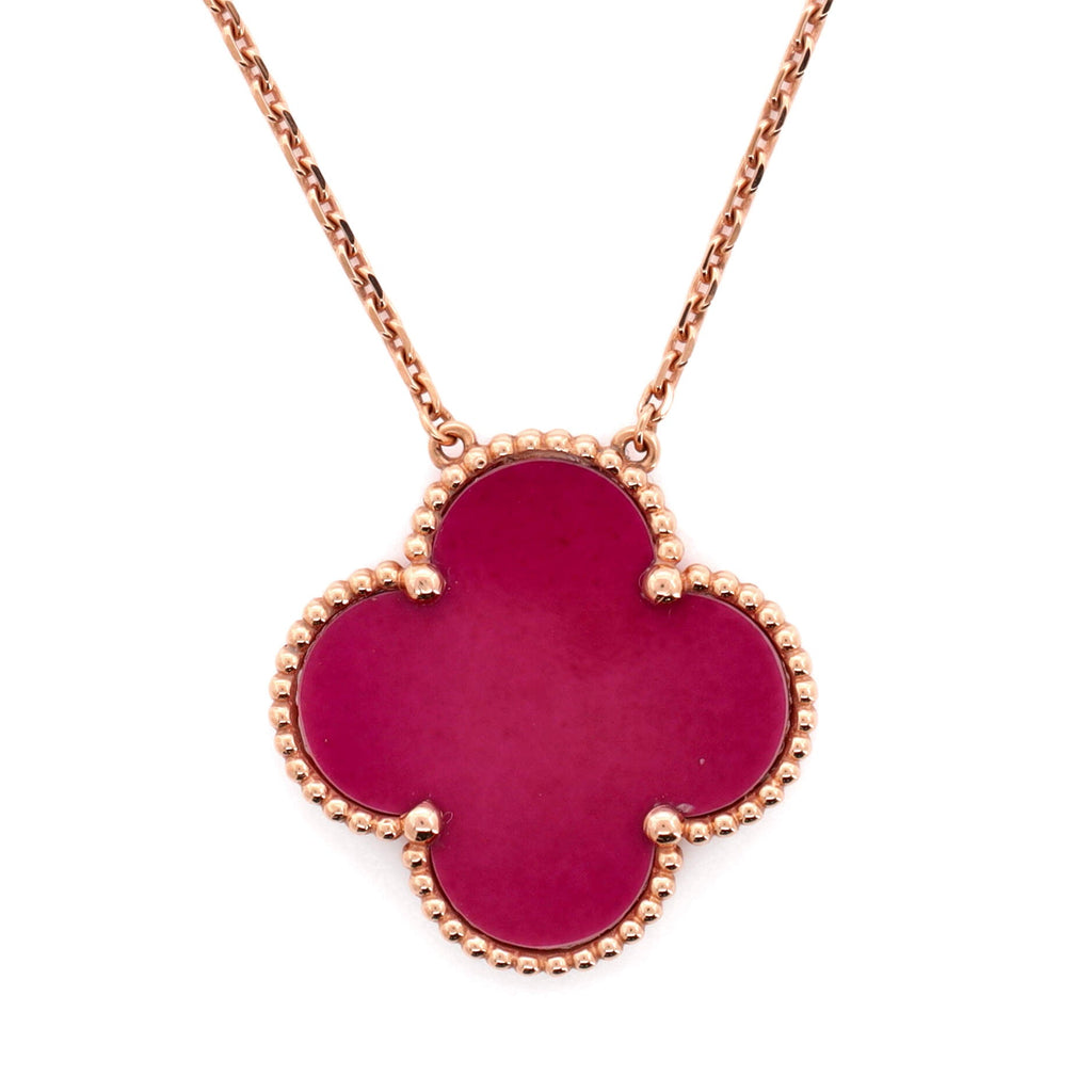Magic Alhambra Pendant Necklace 18K Rose Gold and Pink Sevres Porcelain