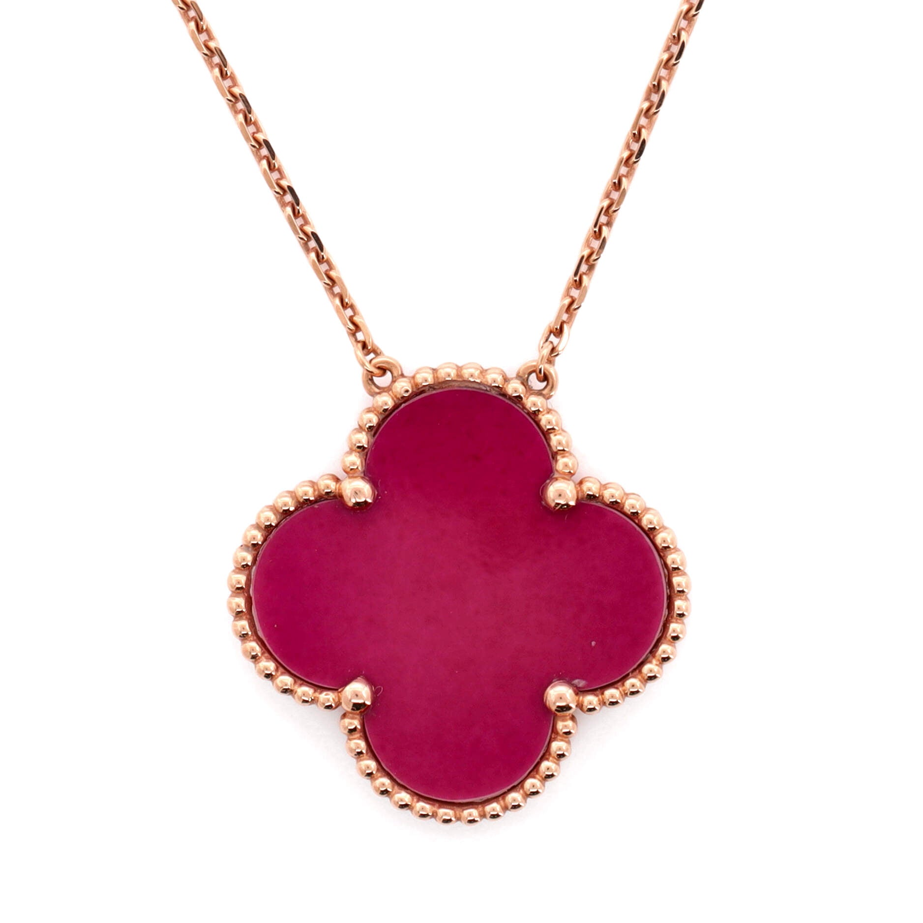 Magic Alhambra Pendant Necklace 18K Rose Gold and Pink Sevres Porcelain