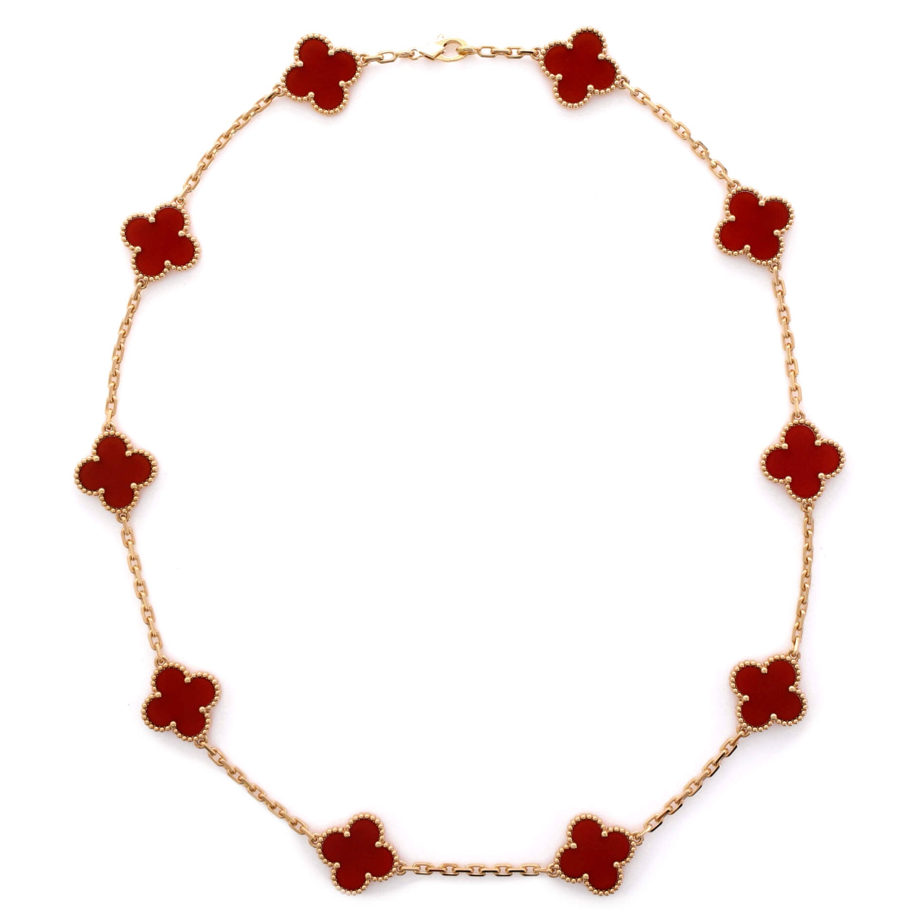Vintage Alhambra 10 Motifs Necklace 18K Yellow Gold and Carnelian