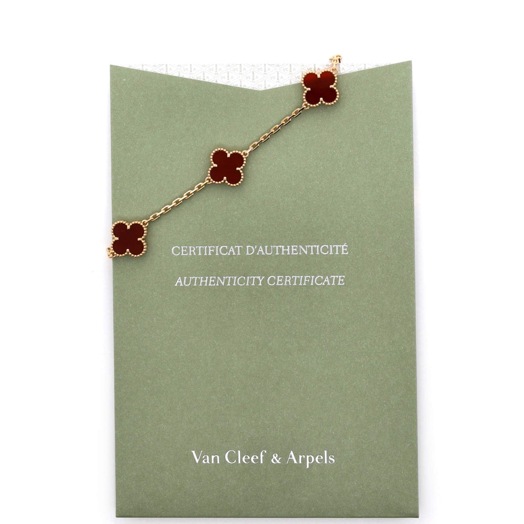 Vintage Alhambra 10 Motifs Necklace 18K Yellow Gold and Carnelian