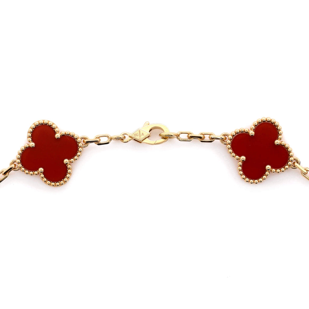Vintage Alhambra 10 Motifs Necklace 18K Yellow Gold and Carnelian