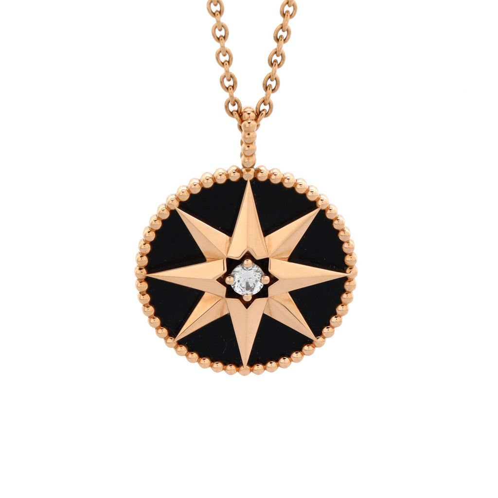 Rose des Vents Pendant Necklace 18K Rose Gold with Diamond and Onyx