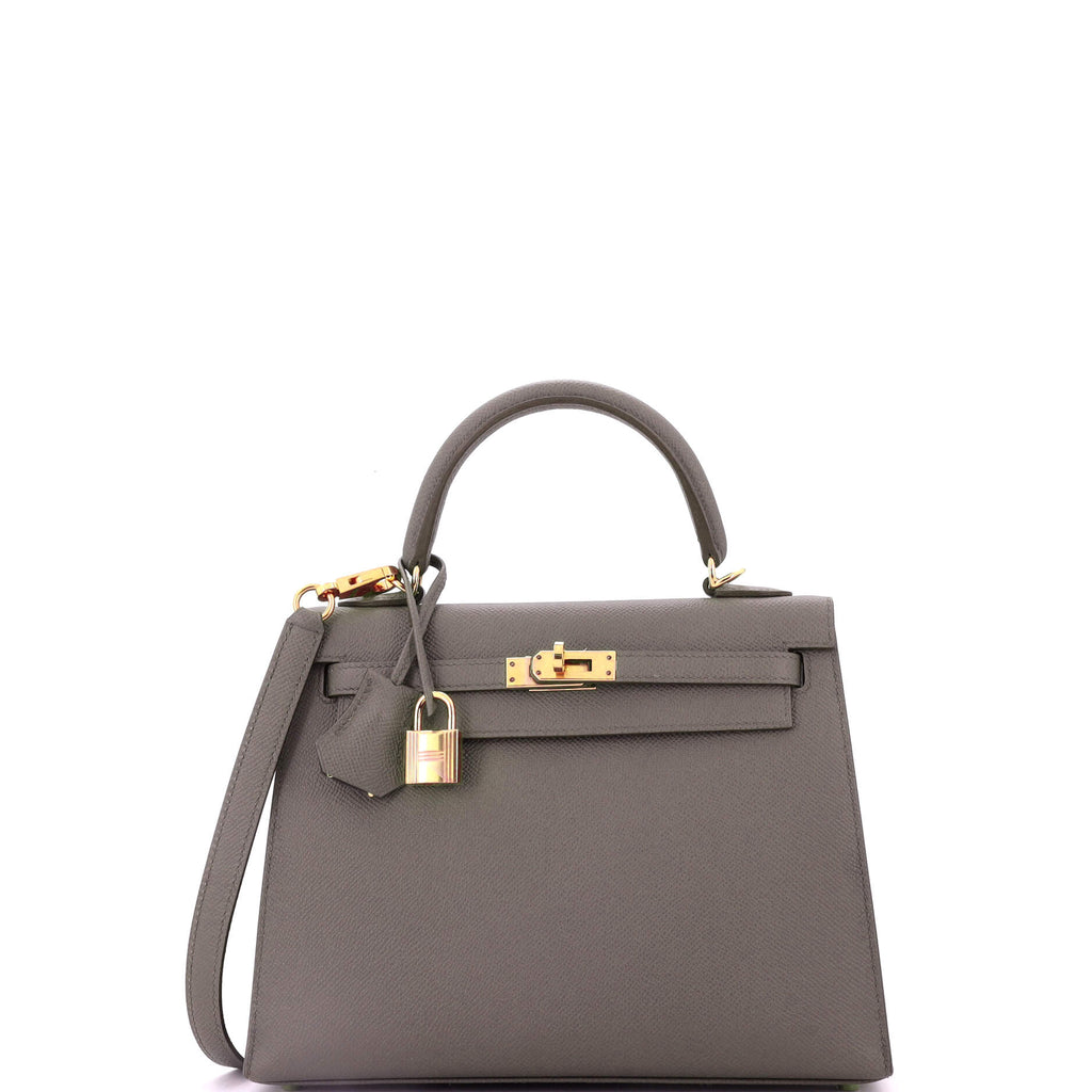 Kelly Handbag Grey Epsom with Gold Hardware 25