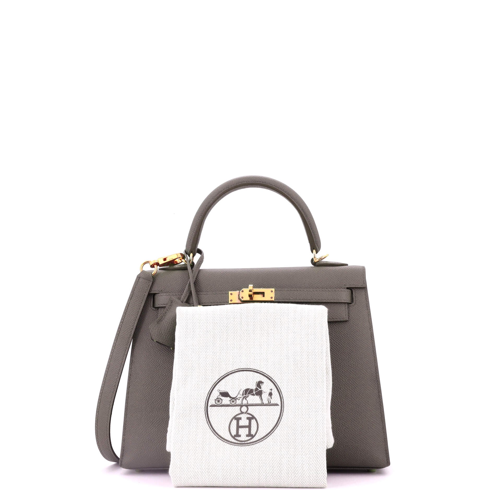 Kelly Handbag Grey Epsom with Gold Hardware 25