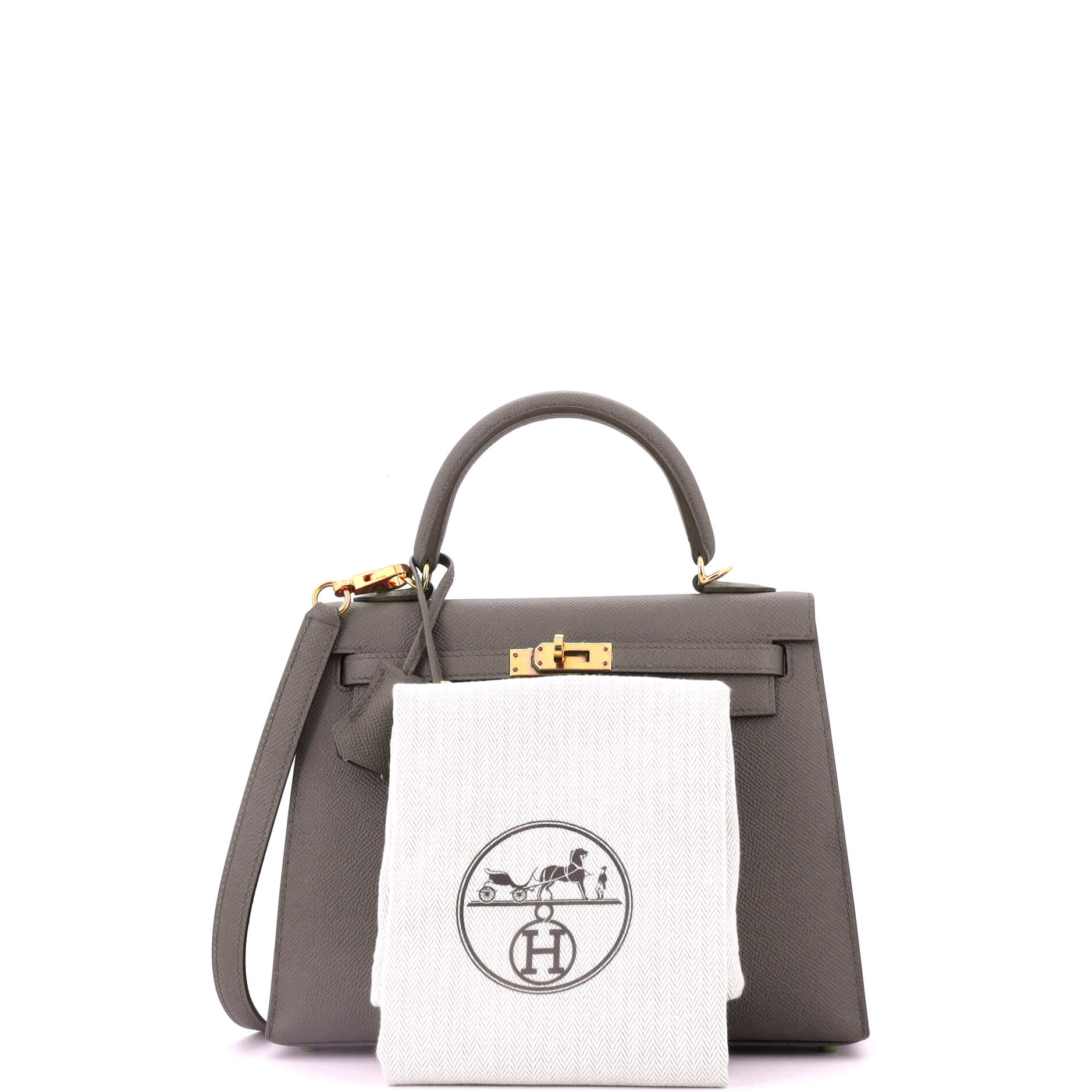 Kelly Handbag Grey Epsom with Gold Hardware 25