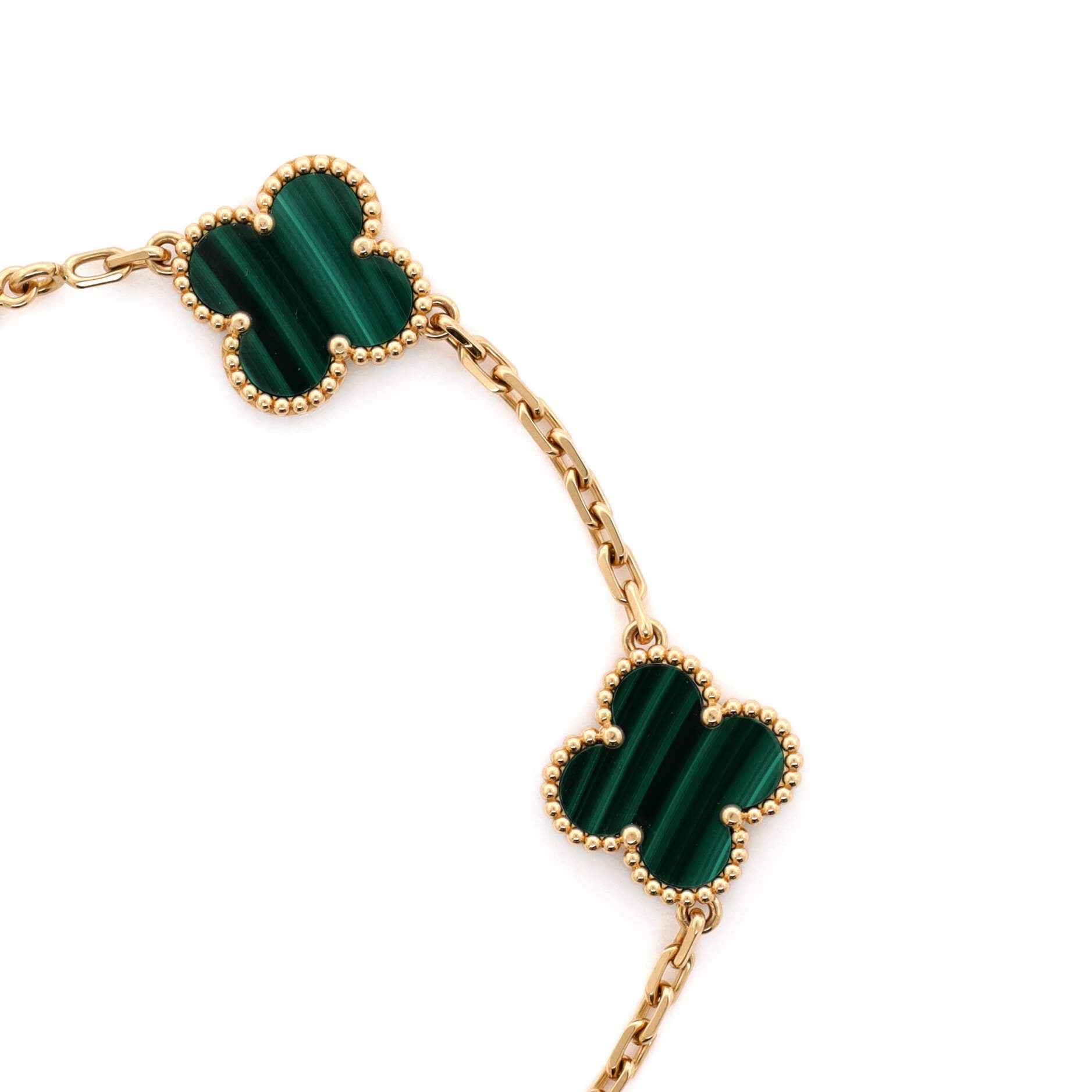Vintage Alhambra 5 Motifs Bracelet 18K Yellow Gold and Malachite