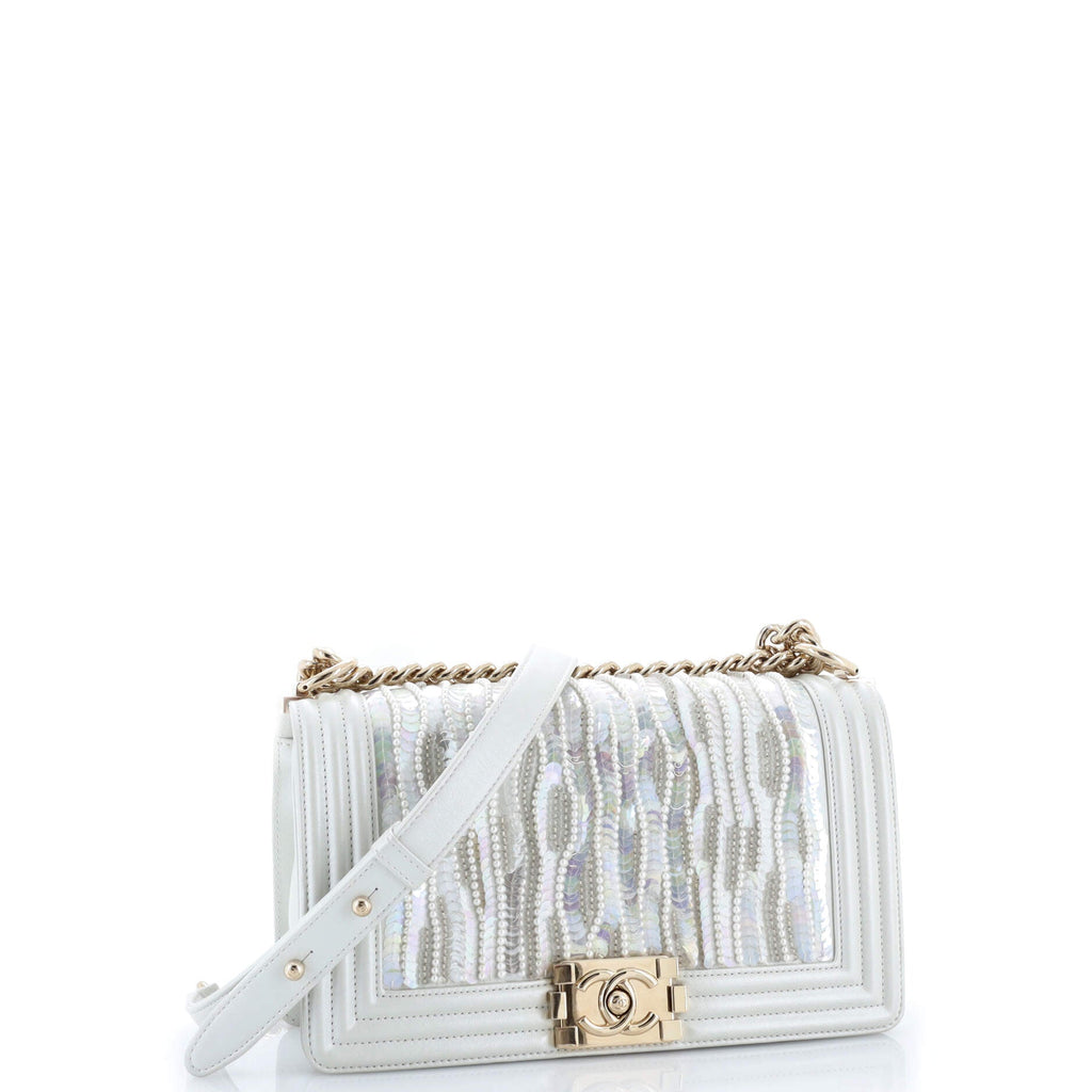 Boy Flap Bag Sequin and Pearl Embellished Leather Old Medium