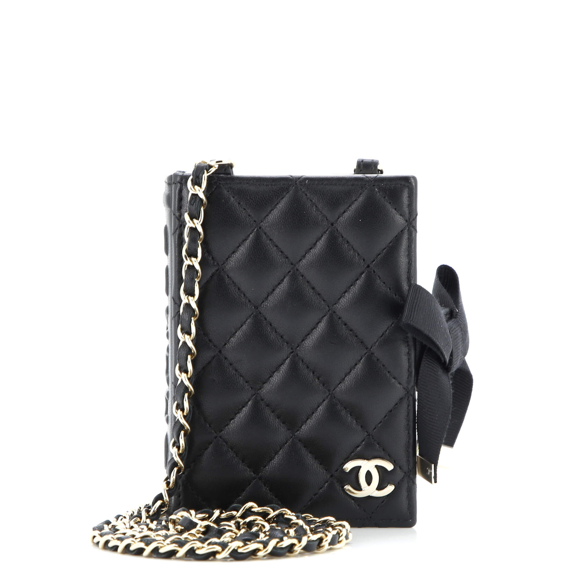 CC Book Card Holder with Chain Quilted Lambskin