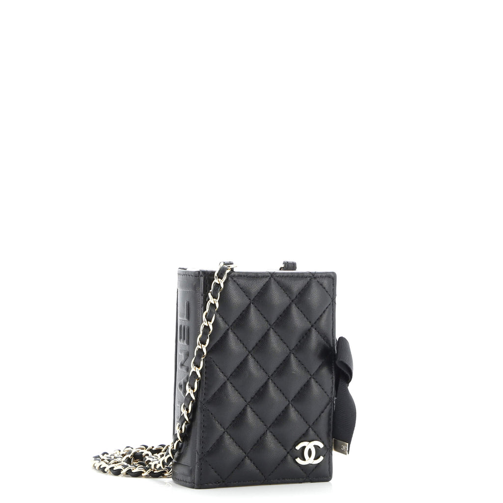 CC Book Card Holder with Chain Quilted Lambskin