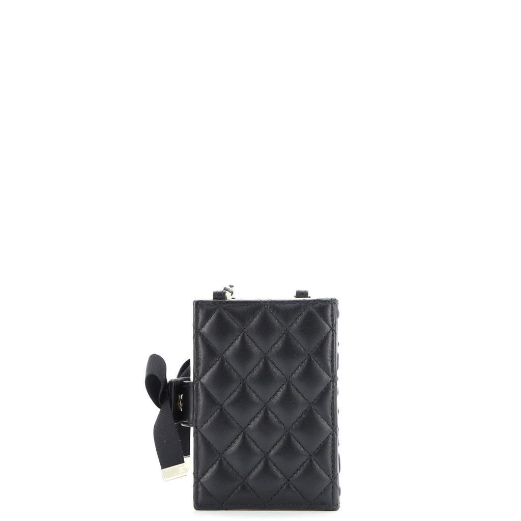 CC Book Card Holder with Chain Quilted Lambskin