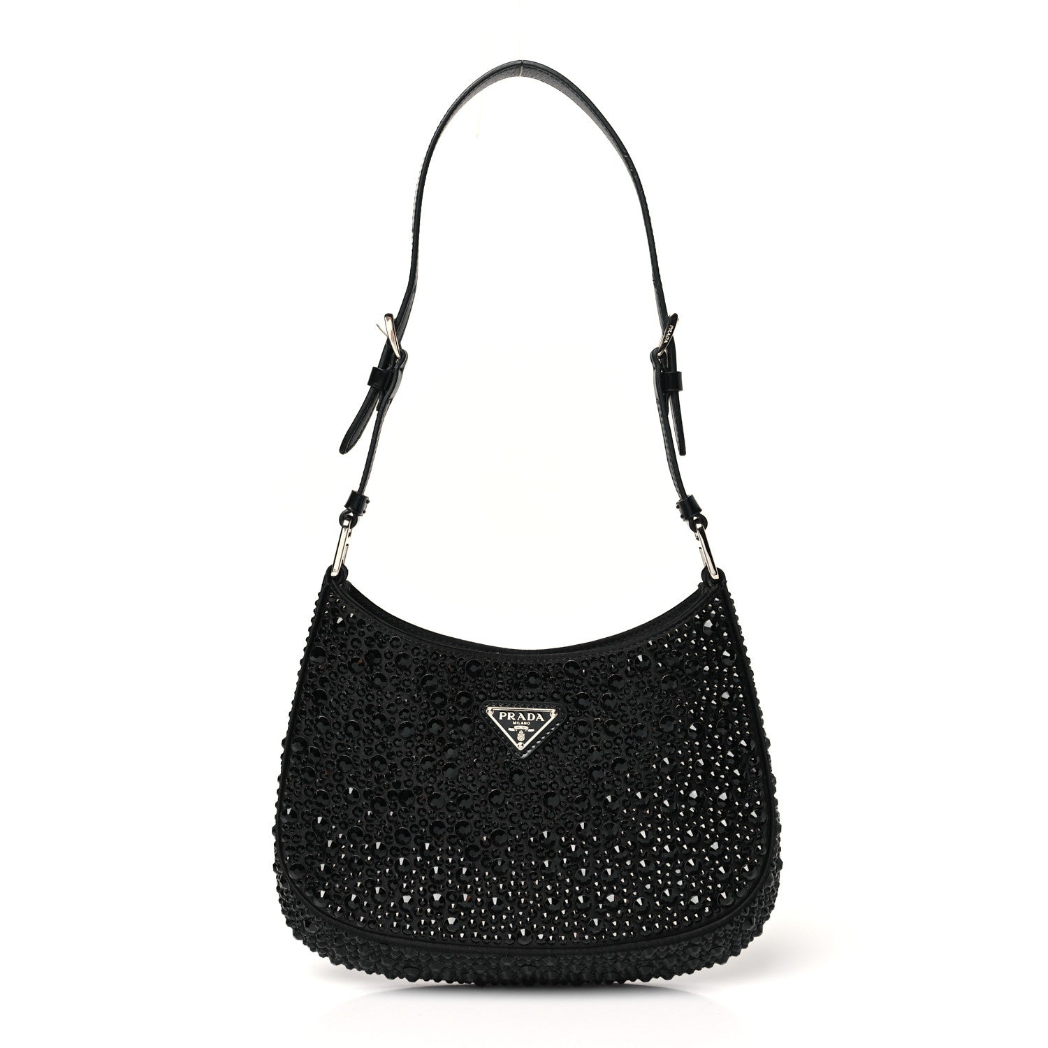 Satin Crystal Cleo Adjustable Strap Shoulder Bag Black