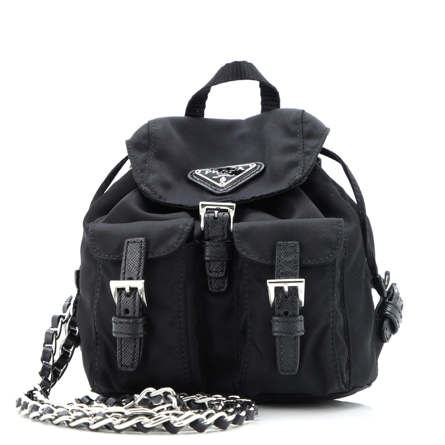 Double Pocket Backpack Chain Shoulder Bag Re-Nylon Mini